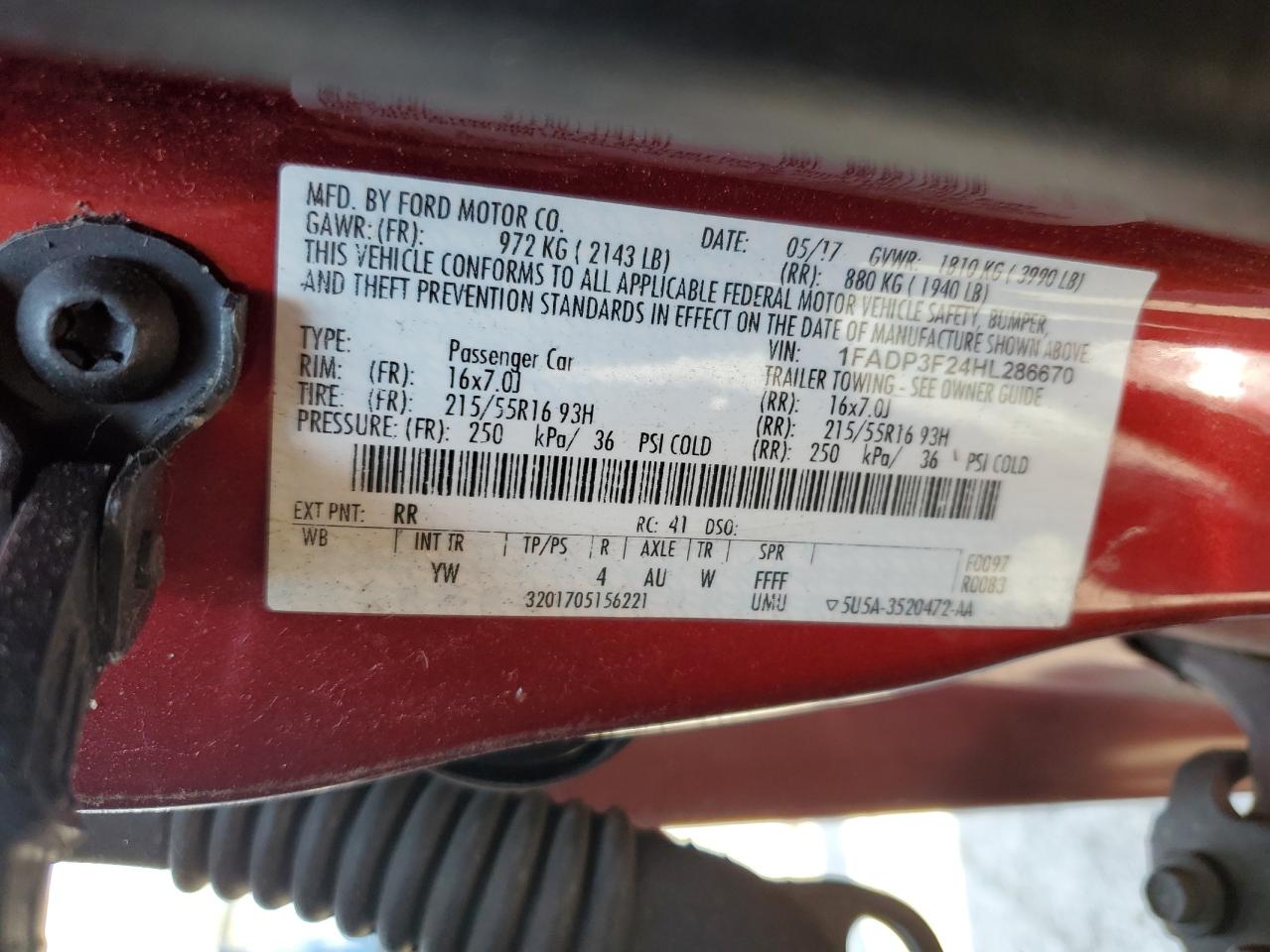 1FADP3F24HL286670 FORD FOCUS 2017