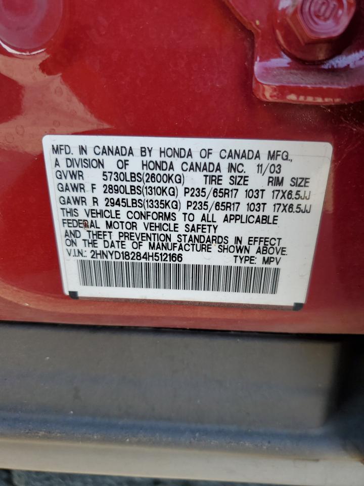 2004 Acura Mdx VIN: 2HNYD18284H512166 Lot: 62869185