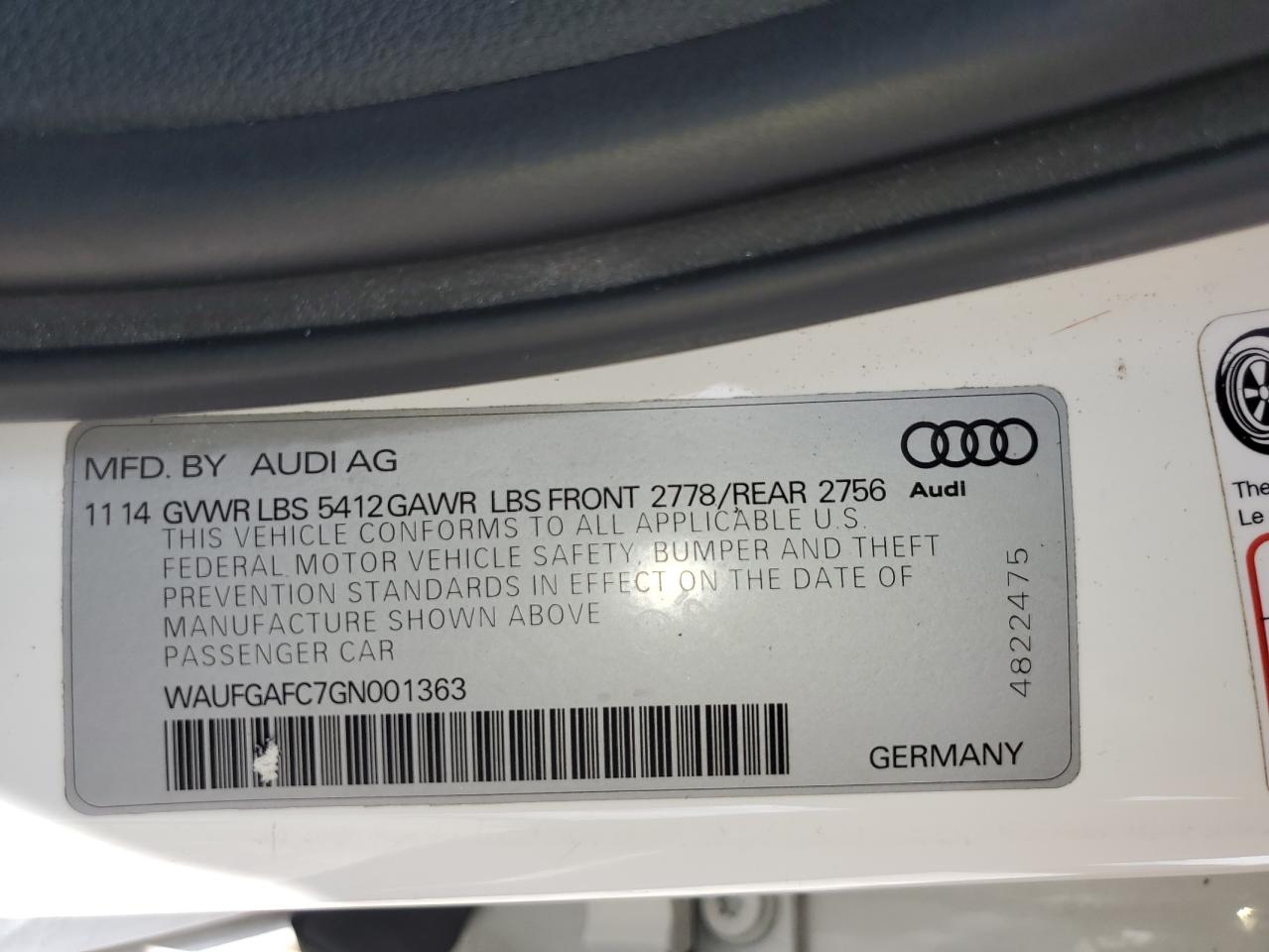 2016 Audi A6 Premium Plus VIN: WAUFGAFC7GN001363 Lot: 61384385