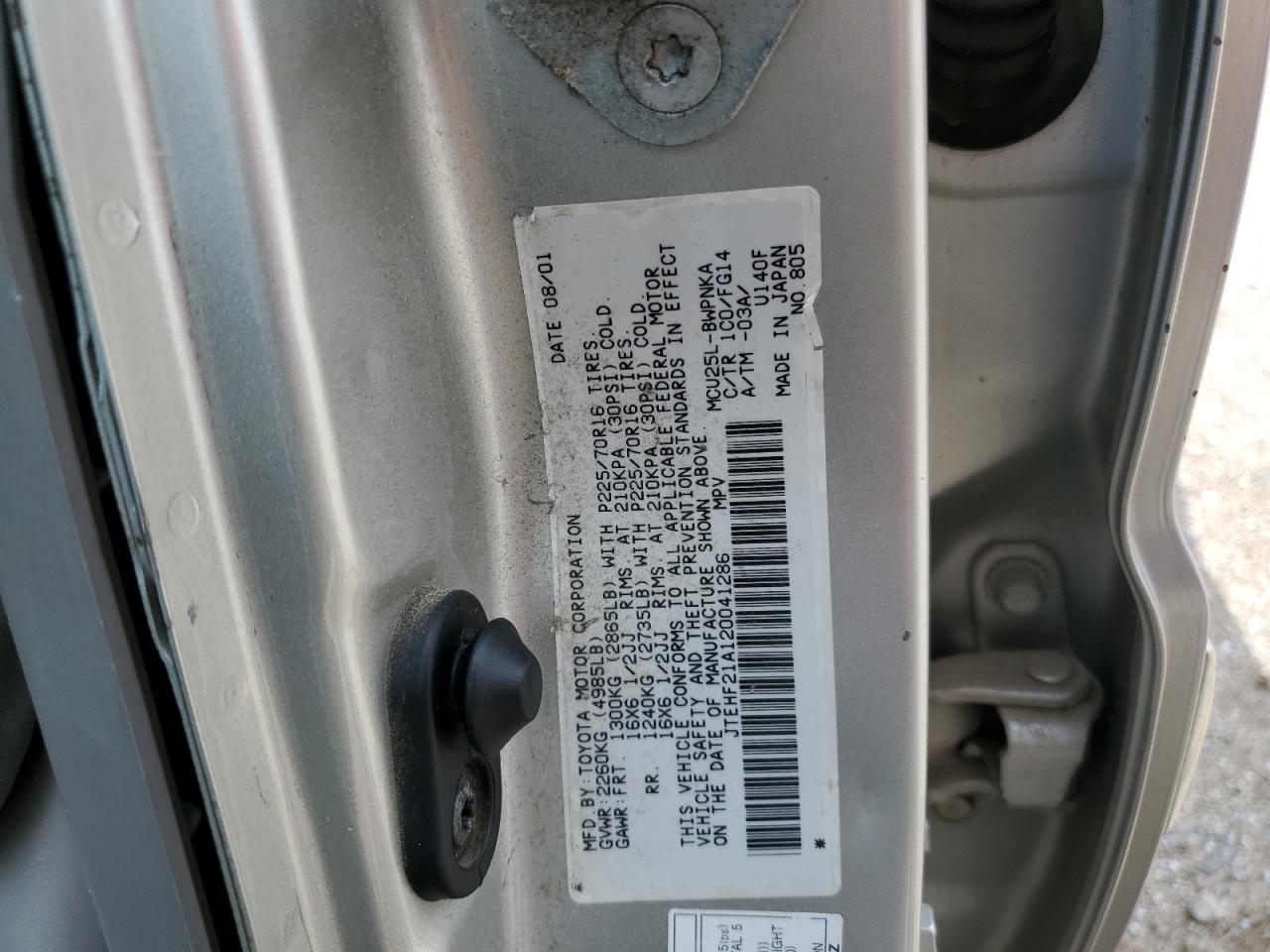 2002 Toyota Highlander Limited VIN: JTEHF21A120041286 Lot: 62129225