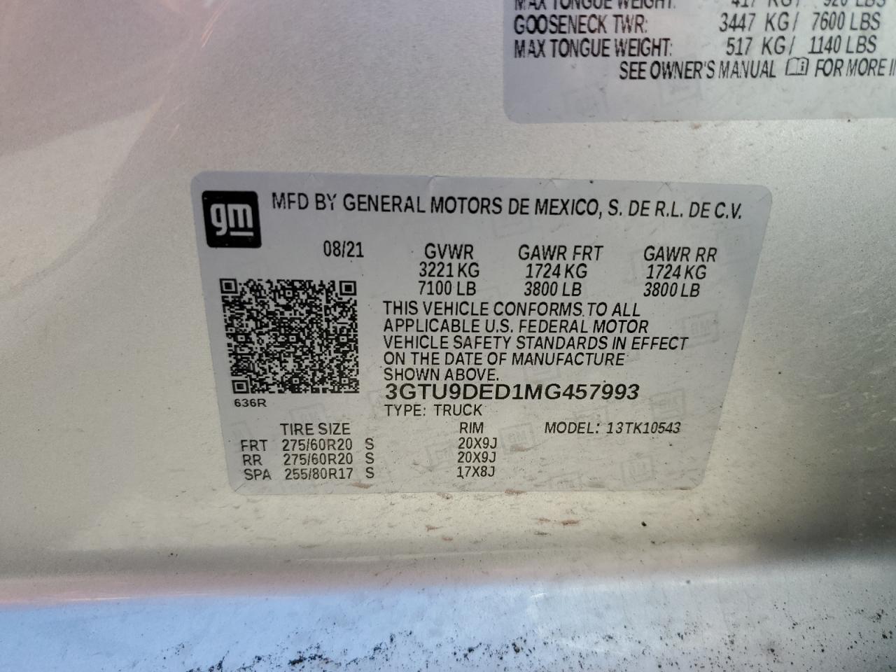 2021 GMC Sierra K1500 Slt VIN: 3GTU9DED1MG457993 Lot: 62308405