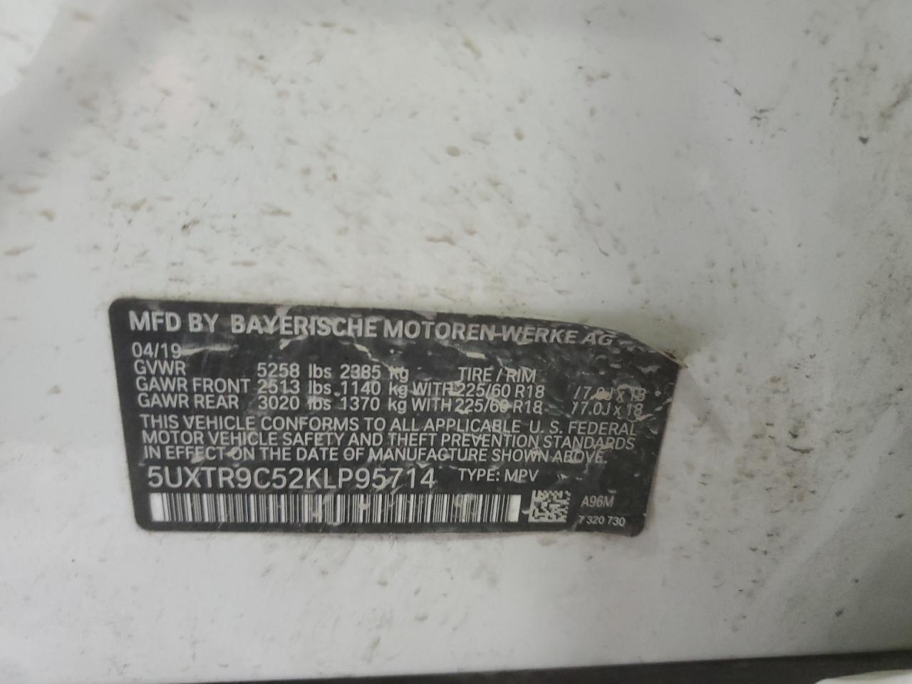 BMW X3 2019 VIN 5UXTR9C52KLP95714 zdjęcie 13