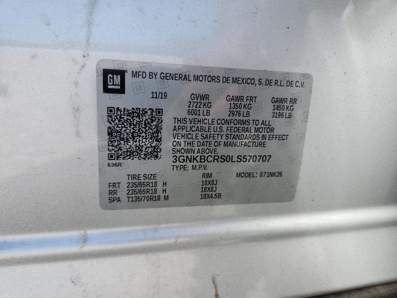 2020 Chevrolet Blazer 2Lt VIN: 3GNKBCRS0LS570707 Lot: 61769115