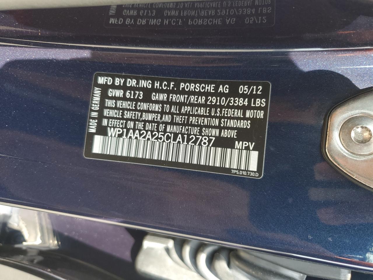 2012 Porsche Cayenne VIN: WP1AA2A25CLA12787 Lot: 61914695