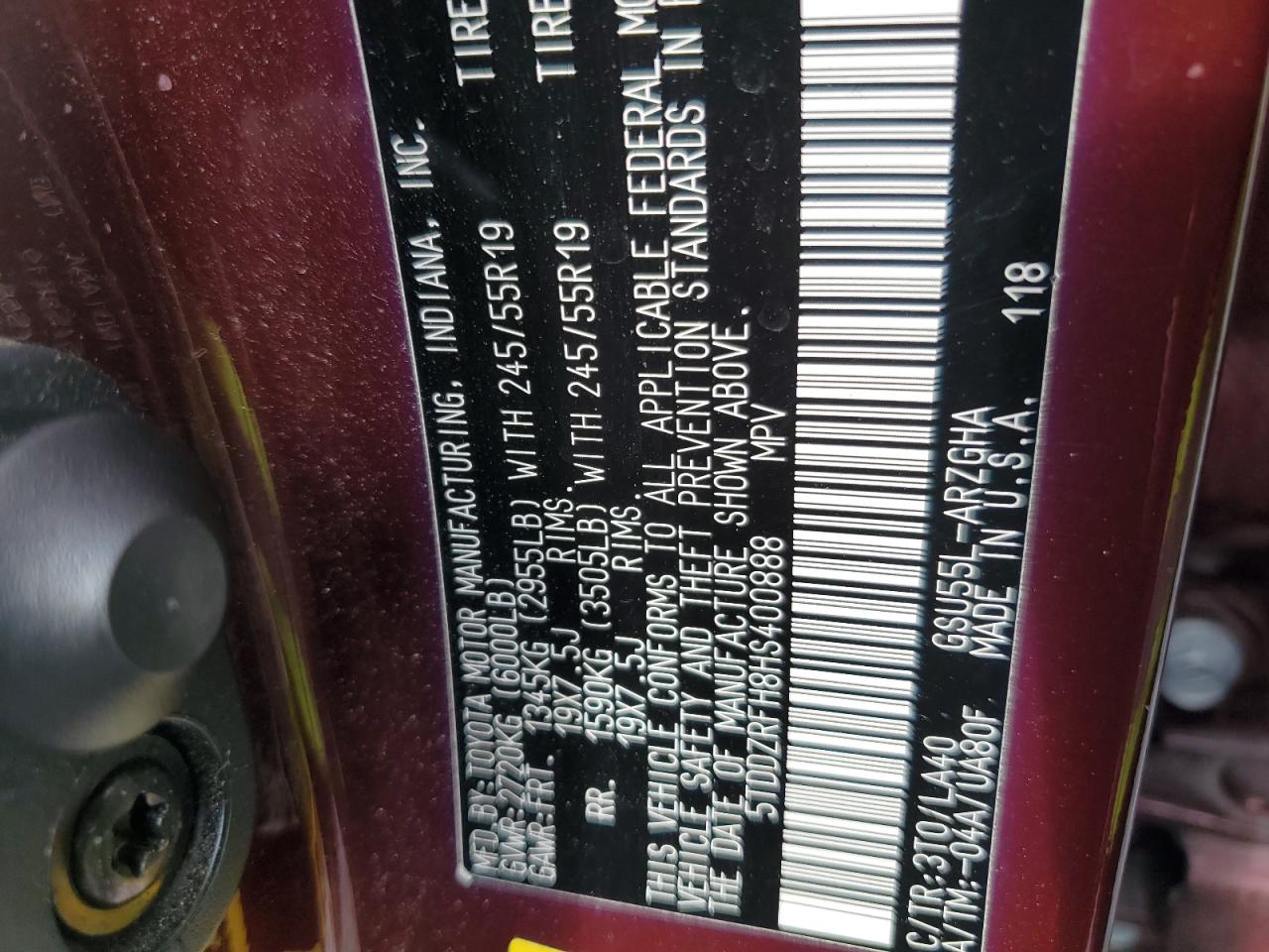 2017 Toyota Highlander Limited VIN: 5TDDZRFH8HS400888 Lot: 61773565