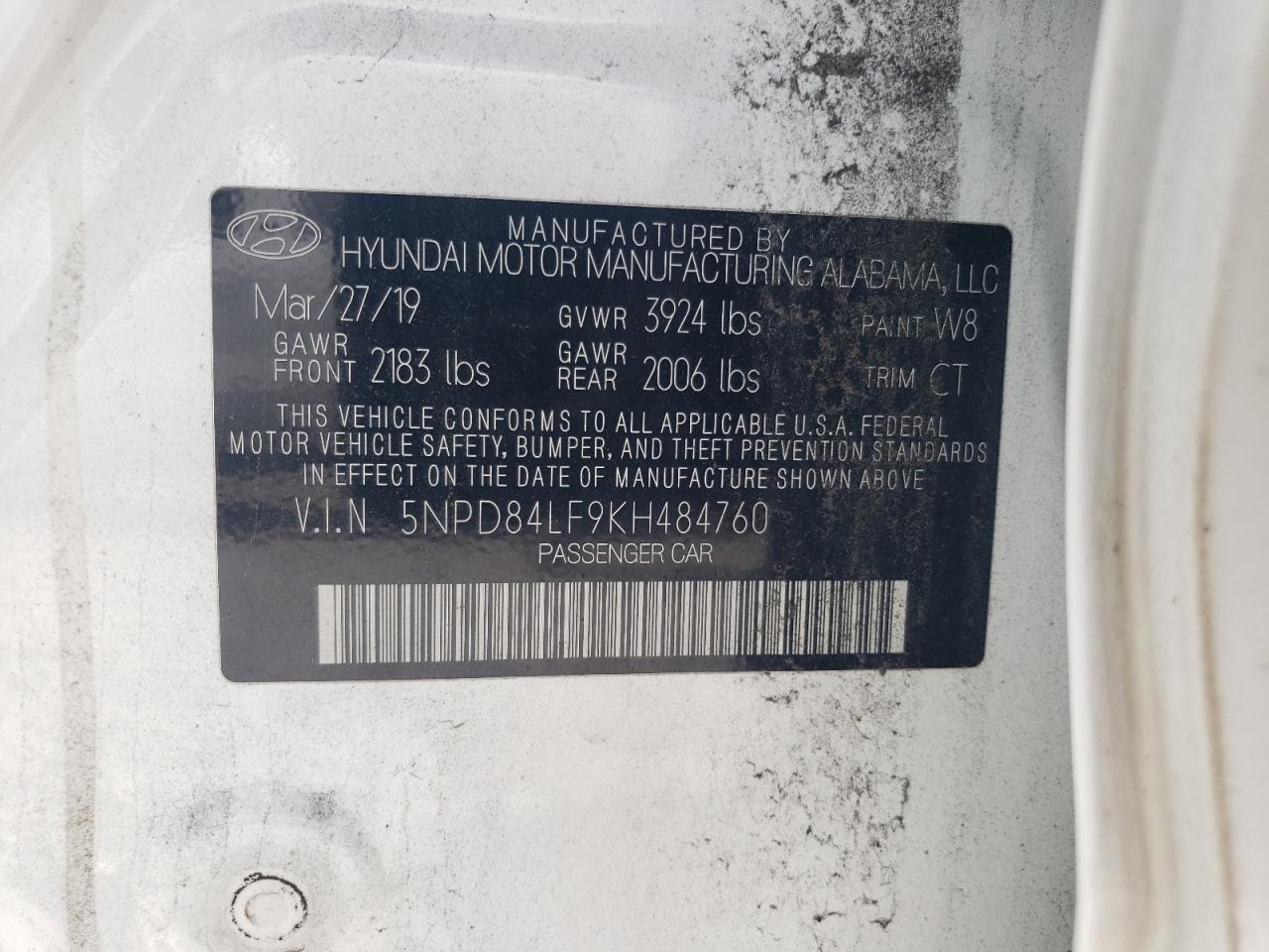 2019 Hyundai Elantra Sel VIN: 5NPD84LF9KH484760 Lot: 61078395