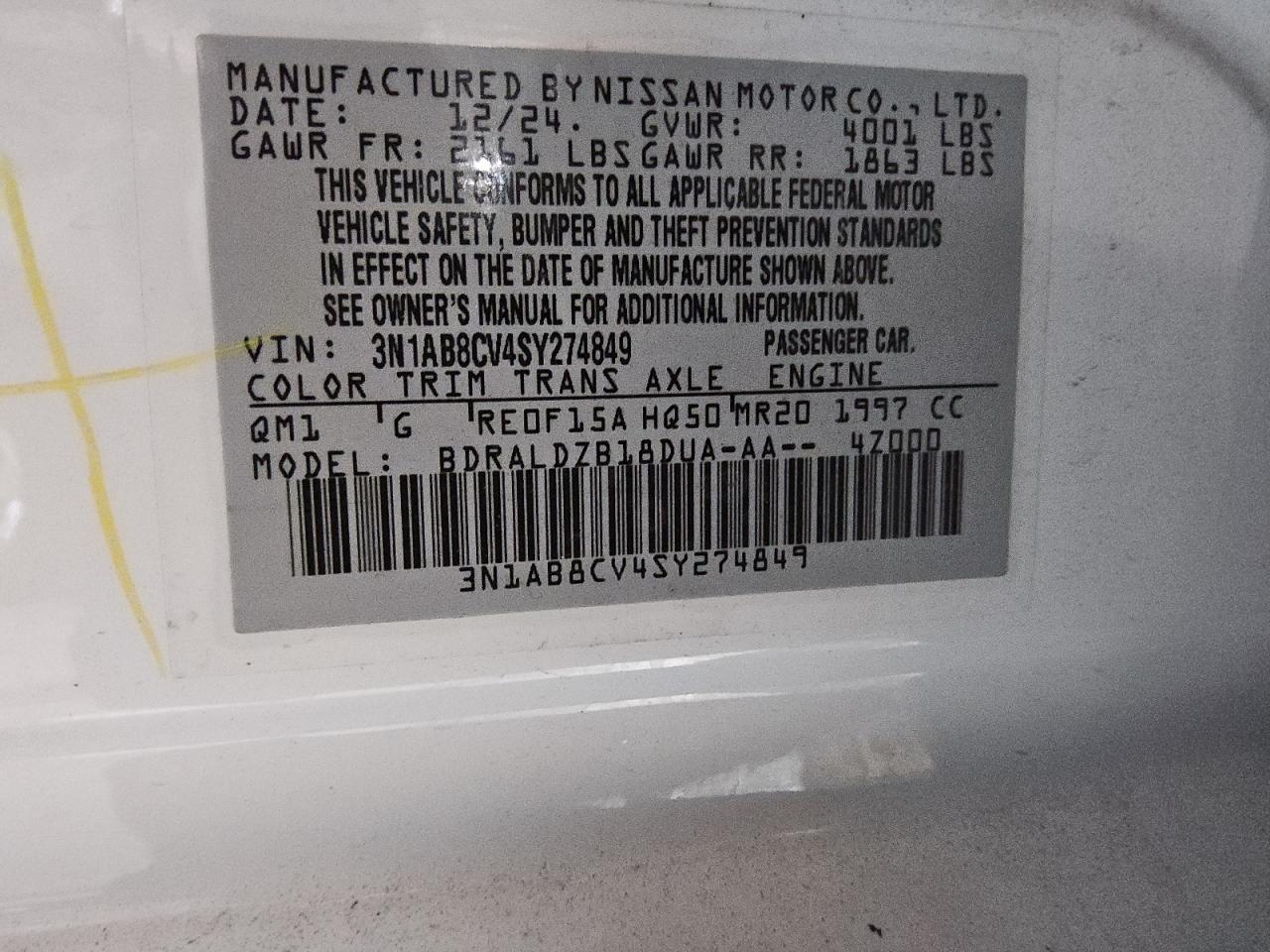3N1AB8CV4SY274849 NISSAN SENTRA 2025