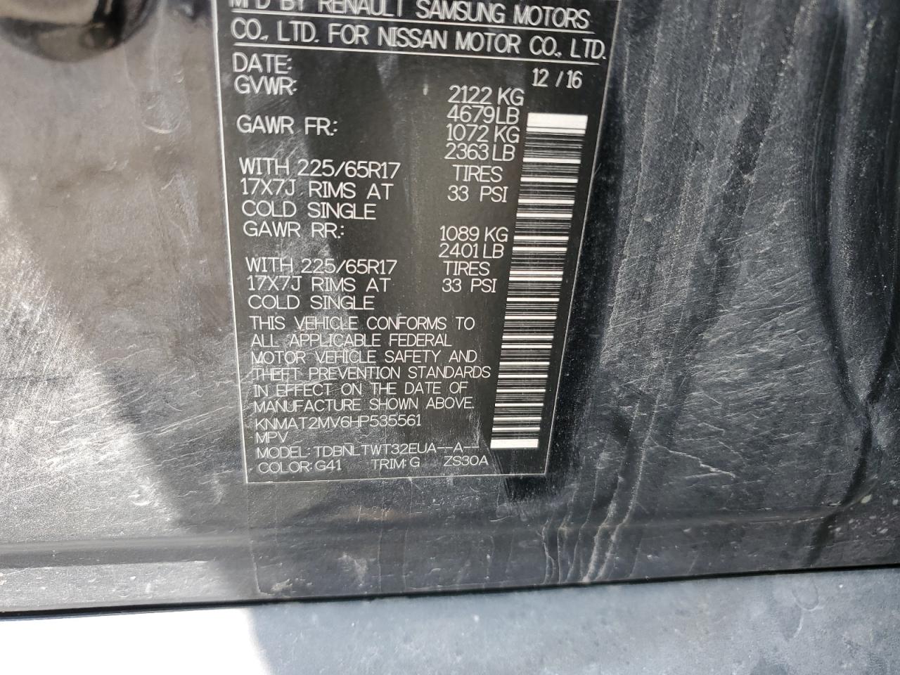 2017 Nissan Rogue S VIN: KNMAT2MV6HP535561 Lot: 61848915