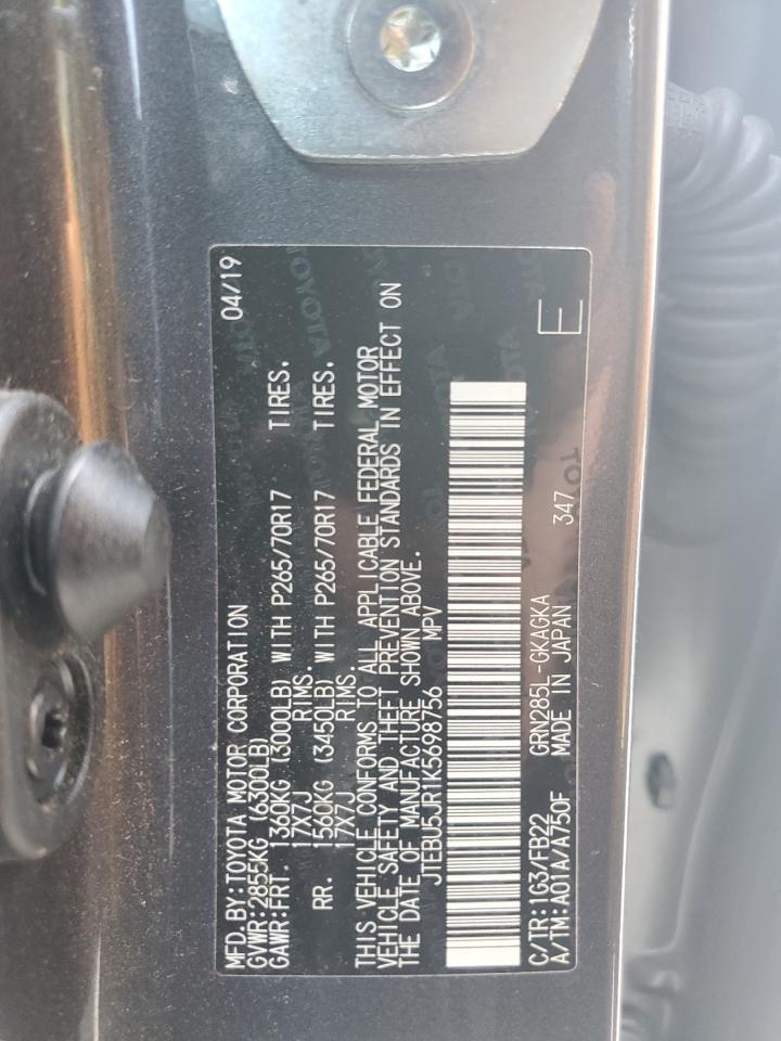 2019 Toyota 4Runner Sr5/Sr5 Premium VIN: JTEBU5JR1K5698756 Lot: 61988015