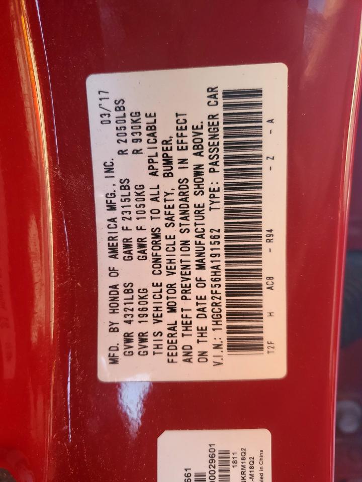 HONDA ACCORD 2017 VIN 1HGCR2F56HA191562 photo 12