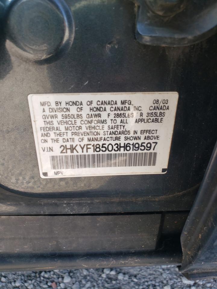 2003 Honda Pilot Exl VIN: 2HKYF18503H619597 Lot: 62678645