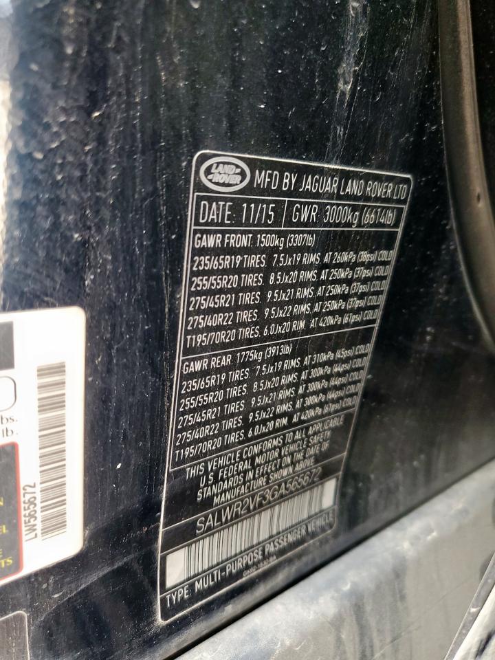 2016 Land Rover Range Rover Sport Hse VIN: SALWR2VF3GA565672 Lot: 62239155