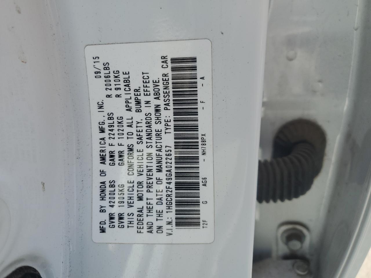 1HGCR2F49GA022657 HONDA ACCORD 2016