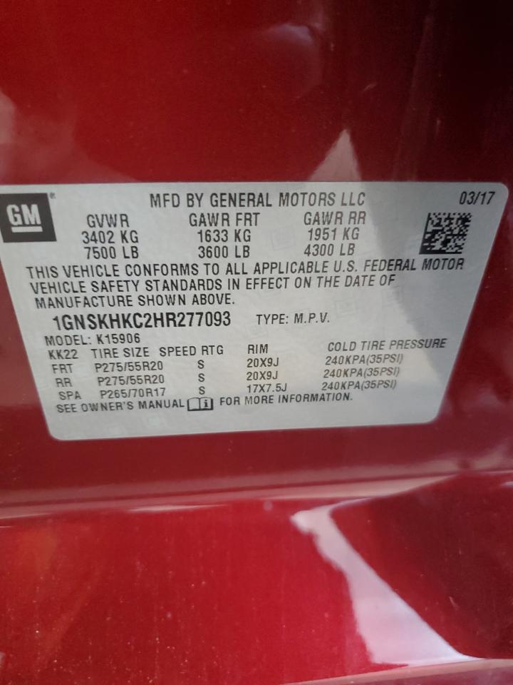 2017 Chevrolet Suburban K1500 Lt VIN: 1GNSKHKC2HR277093 Lot: 60249245
