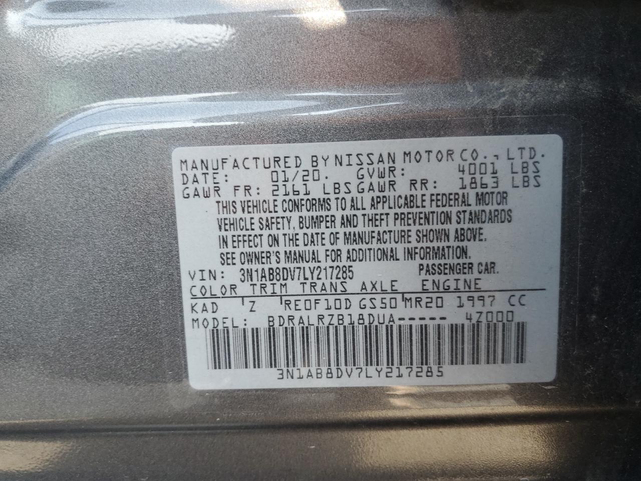 3N1AB8DV7LY217285 NISSAN SENTRA 2020