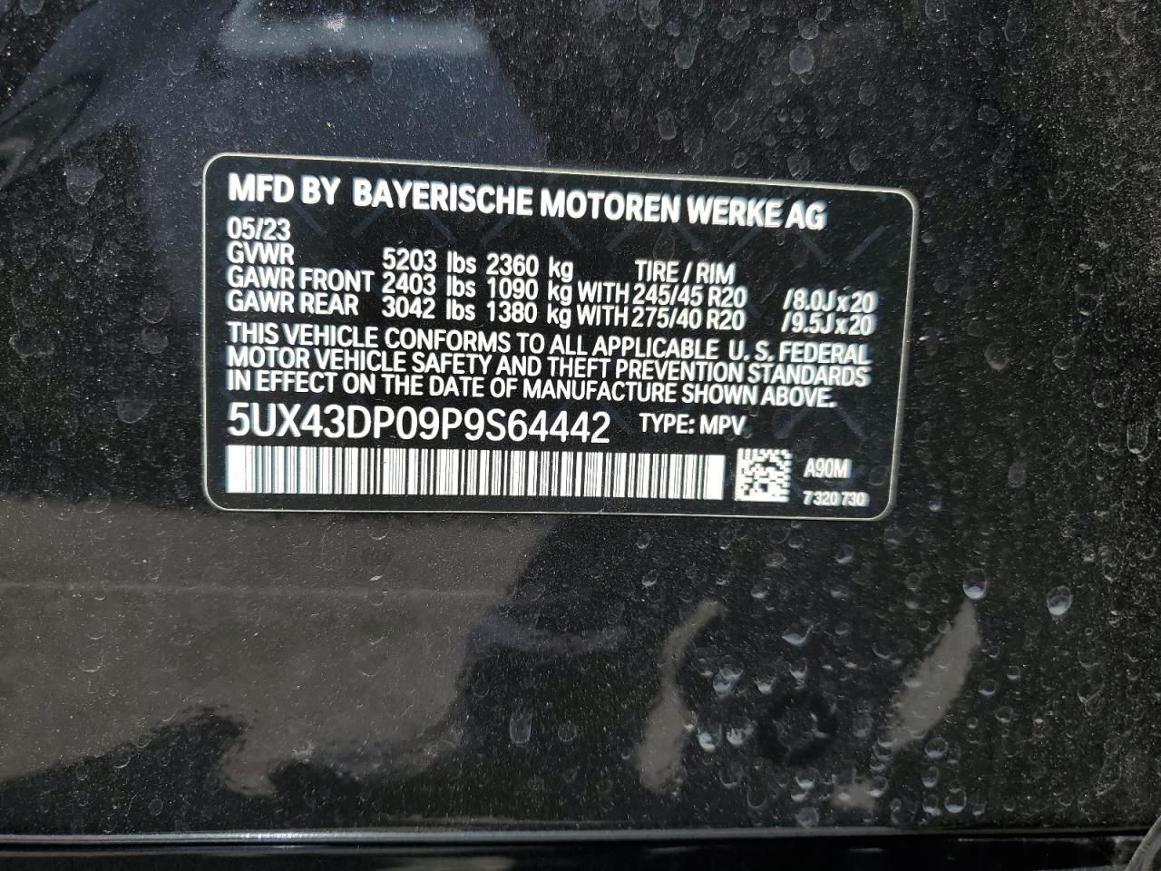 2023 BMW X3 Sdrive30I VIN: 5UX43DP09P9S64442 Lot: 62691985