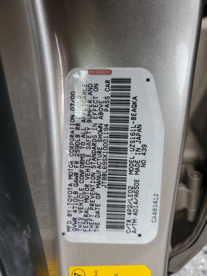 2001 Lexus Gs 430 VIN: JT8BL69SX10001194 Lot: 61796545