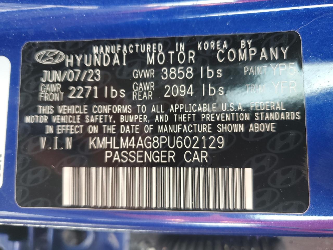 2023 Hyundai Elantra Sel VIN: KMHLM4AG8PU602129 Lot: 62112655