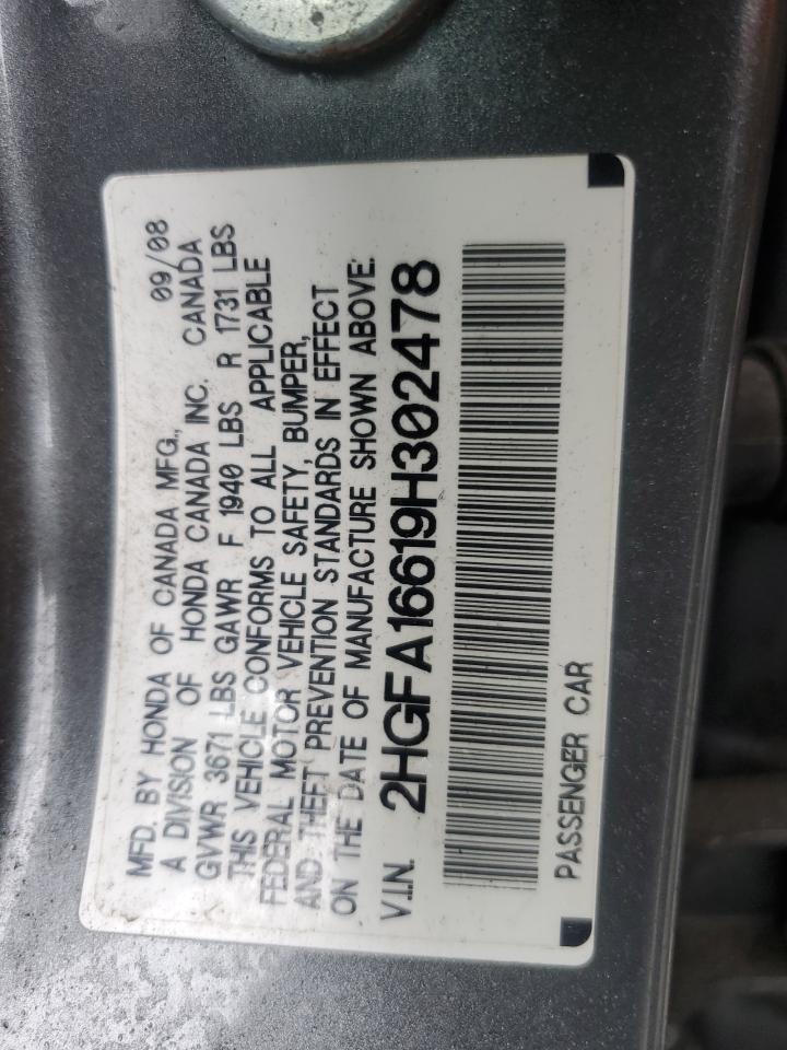 2009 Honda Civic Lx-S VIN: 2HGFA16619H302478 Lot: 62575915