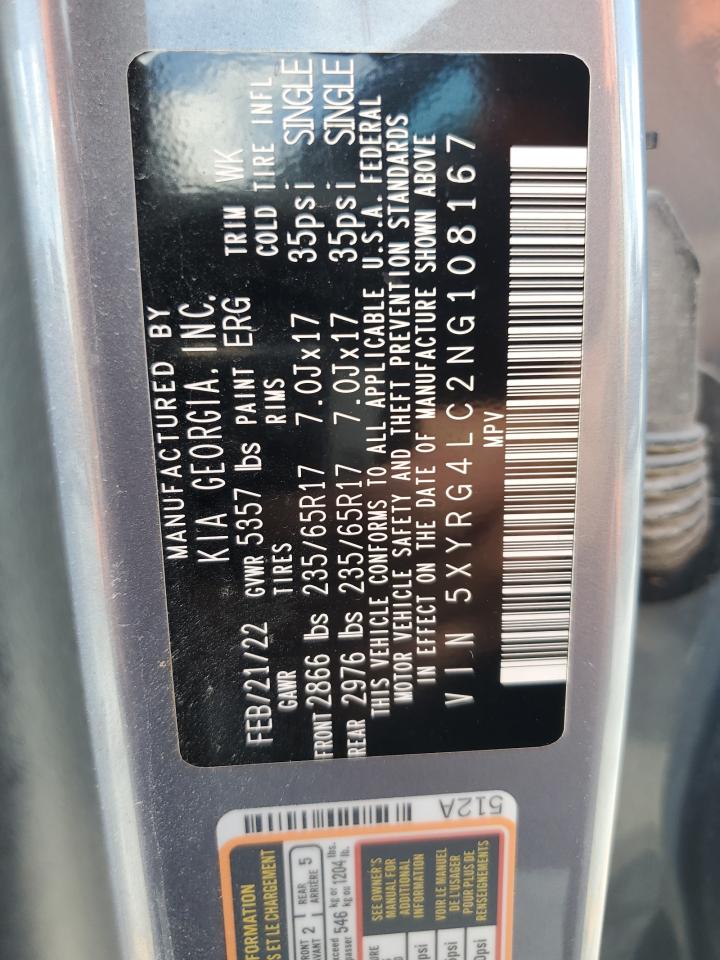 2022 Kia Sorento Lx VIN: 5XYRG4LC2NG108167 Lot: 61990855