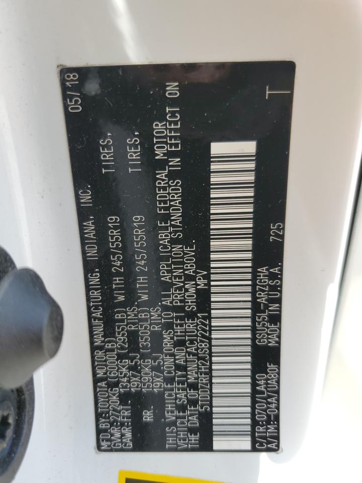 2018 Toyota Highlander Limited VIN: 5TDDZRFH2JS872221 Lot: 69355085