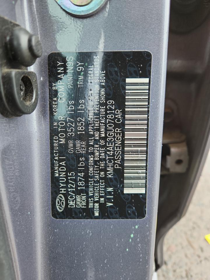 2016 Hyundai Accent Se VIN: KMHCT4AE3GU078129 Lot: 62379895