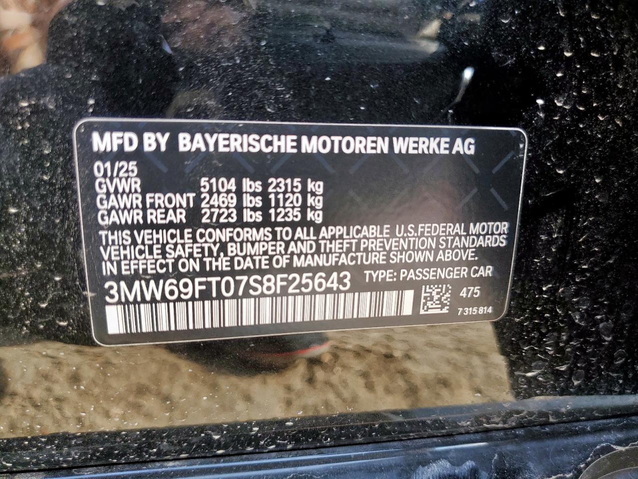 2025 BMW M340Xi VIN: 3MW69FT07S8F25643 Lot: 59733865