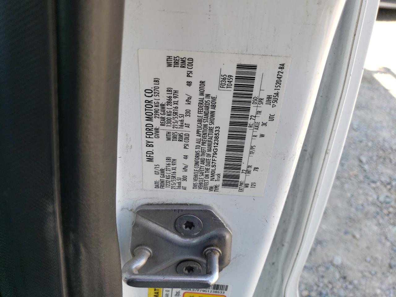 NM0LS7F79G1238533 FORD TRANSIT 2016