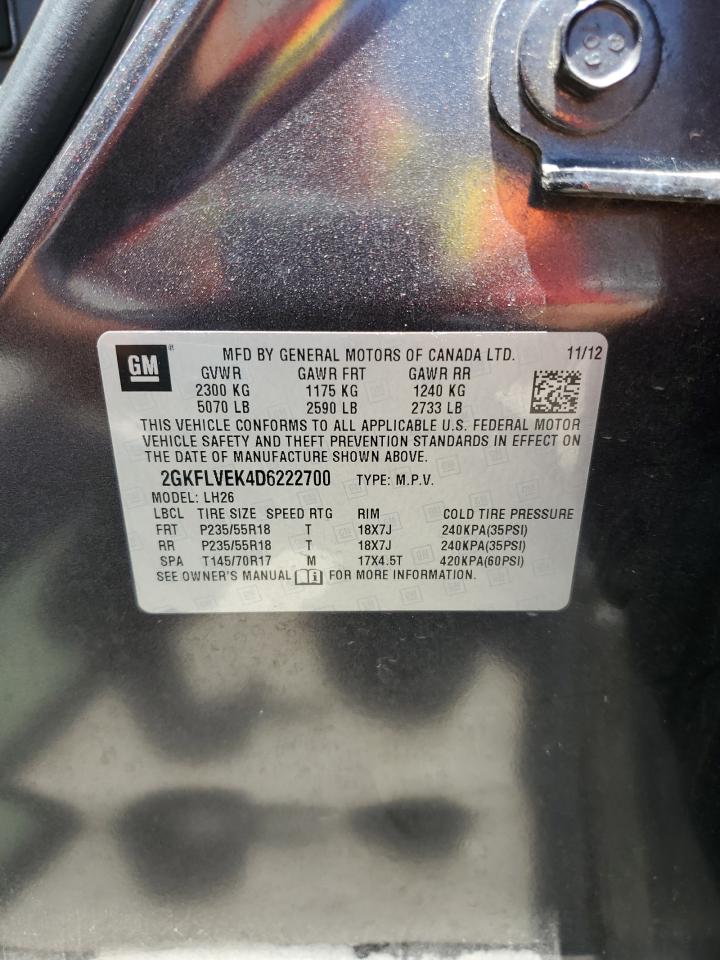 2013 GMC Terrain Slt VIN: 2GKFLVEK4D6222700 Lot: 61719455