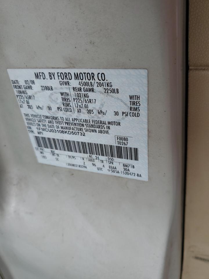 2008 Ford Escape Xlt VIN: 1FMCU03108KD50732 Lot: 62391735