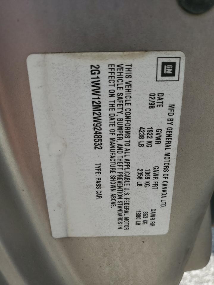 1998 Chevrolet Monte Carlo Ls VIN: 2G1WW12M2W9248532 Lot: 62094485