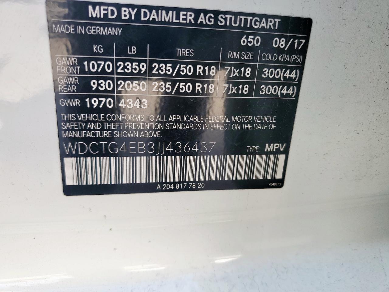 2018 Mercedes-Benz Gla 250 VIN: WDCTG4EB3JJ436437 Lot: 61791915