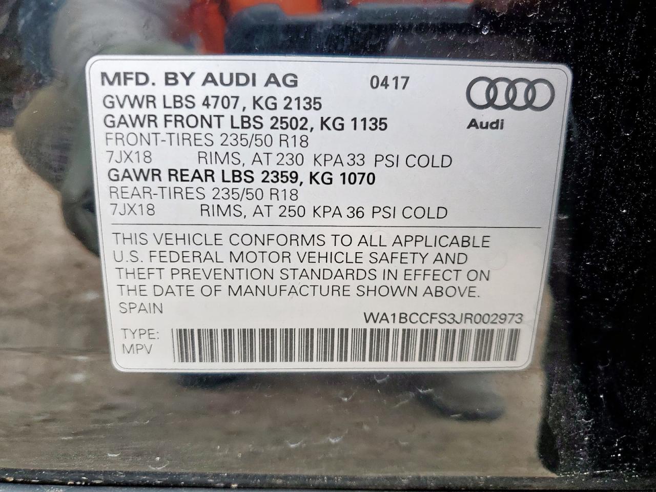 2018 Audi Q3 Premium VIN: WA1BCCFS3JR002973 Lot: 61963705