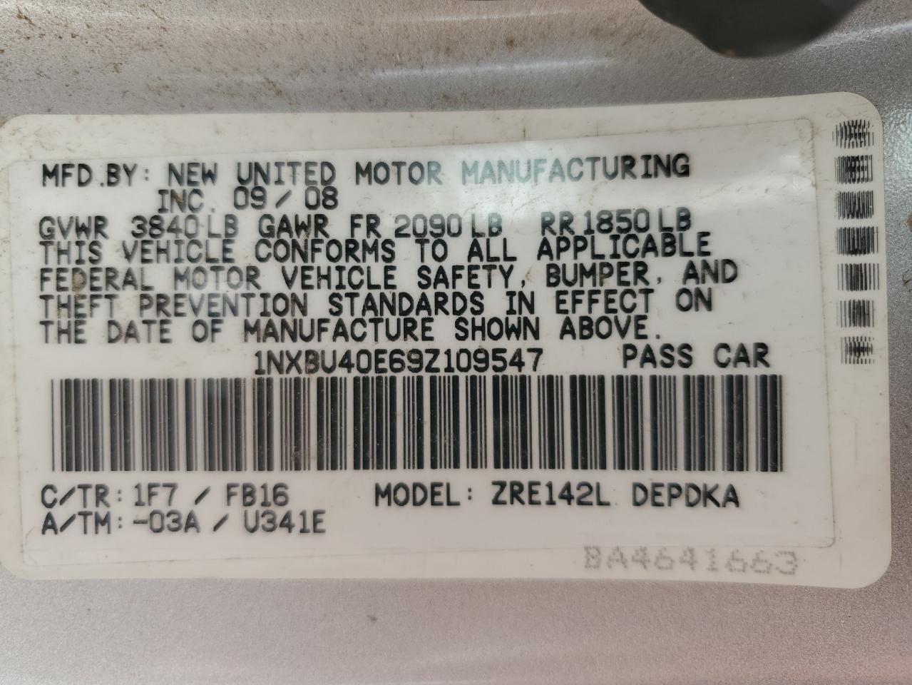 2009 Toyota Corolla Base VIN: 1NXBU40E69Z109547 Lot: 62926795