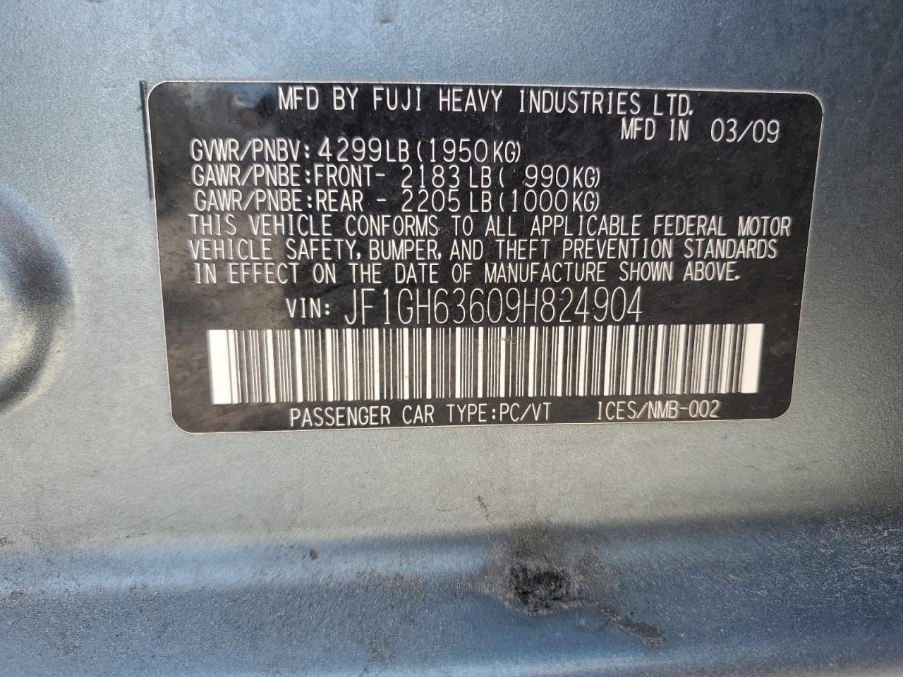 2009 Subaru Impreza Outback Sport VIN: JF1GH63609H824904 Lot: 61076865