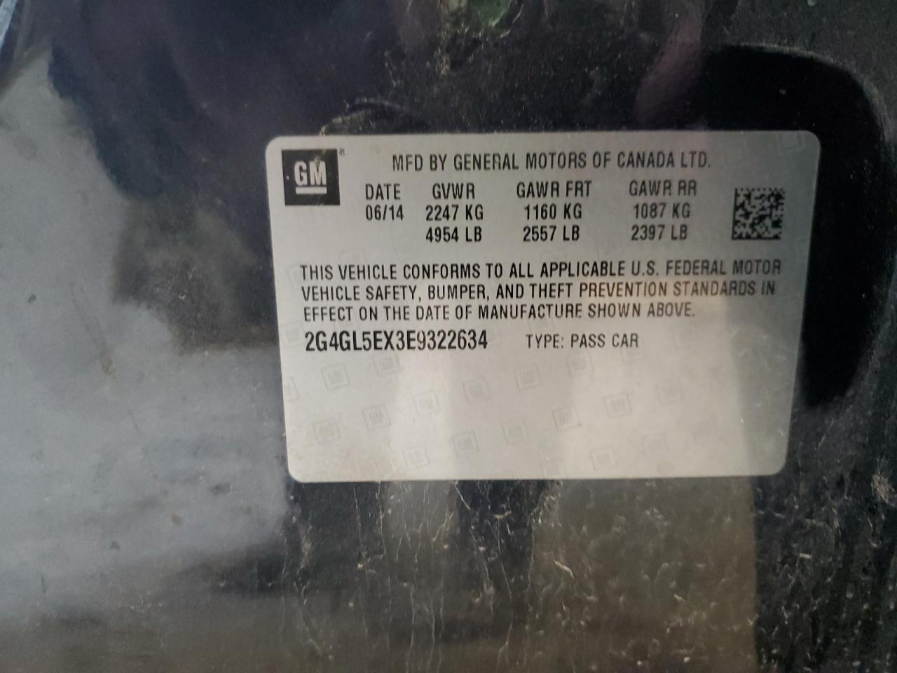 2014 Buick Regal VIN: 2G4GL5EX3E9322634 Lot: 59358775