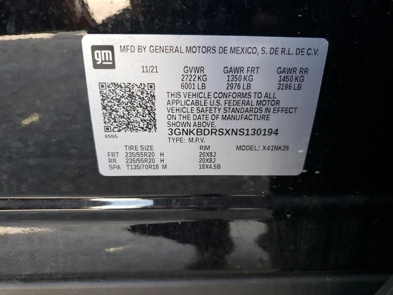 2022 Chevrolet Blazer 3Lt VIN: 3GNKBDRSXNS130194 Lot: 62954065
