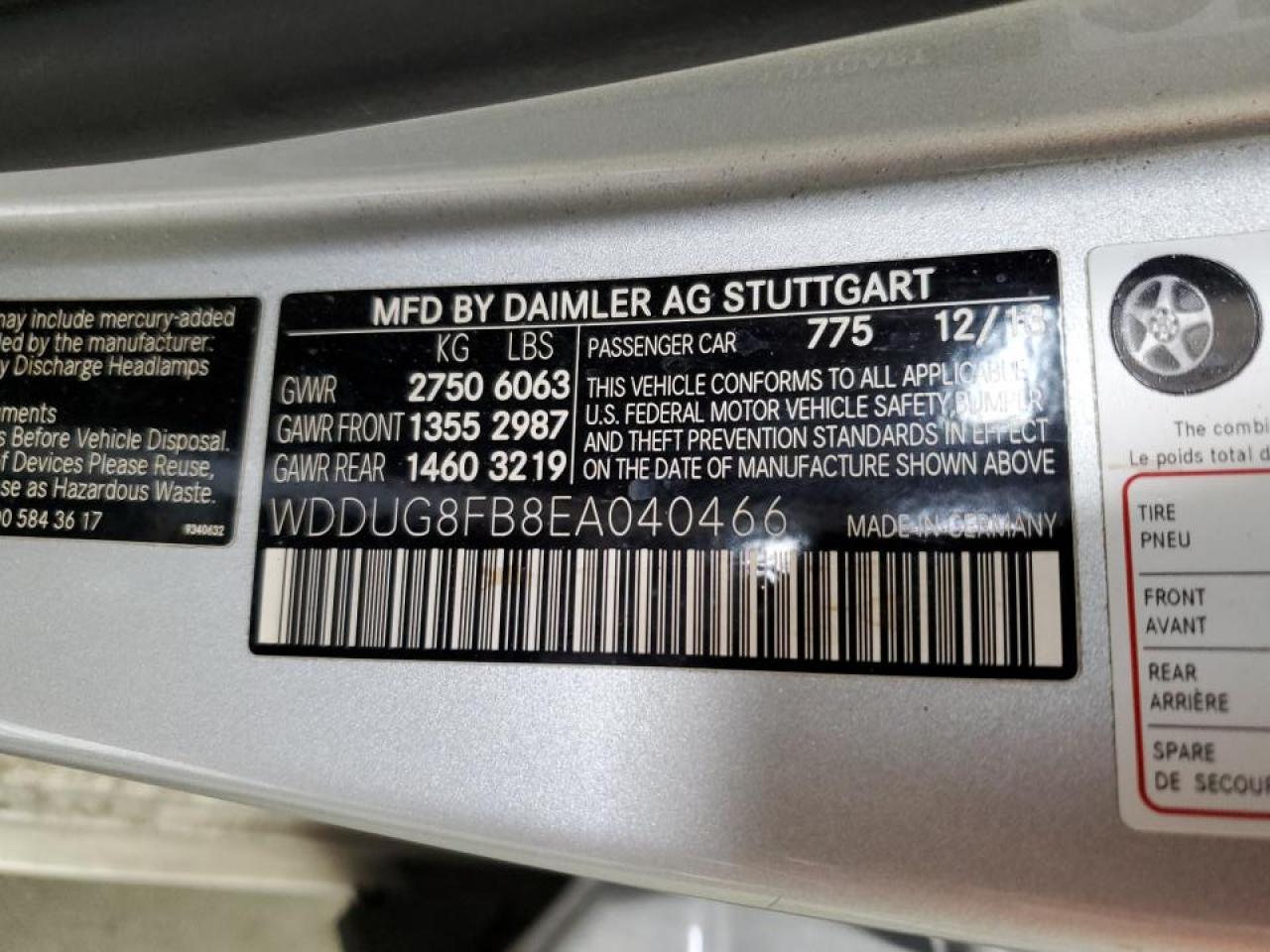 2014 Mercedes-Benz S 550 4Matic VIN: WDDUG8FB8EA040466 Lot: 62604525