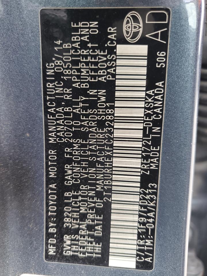 2015 Toyota Corolla L VIN: 2T1BURHEXFC232881 Lot: 62892135