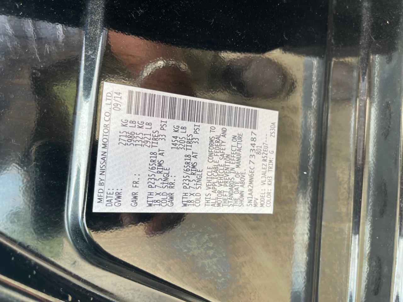 NISSAN PATHFINDER 2014 VIN 5N1AR2MN6EC733487 фото 10