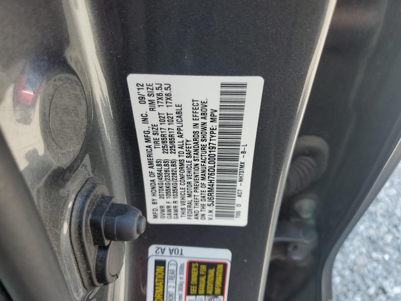 2013 Honda Cr-V Exl VIN: 5J6RM4H76DL000197 Lot: 62810445