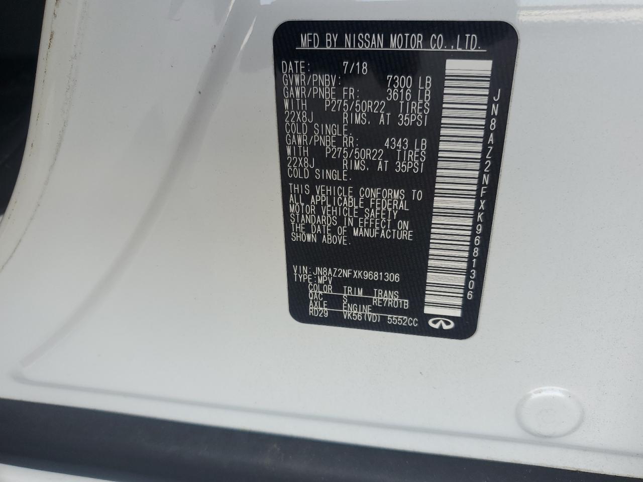 2022 Infiniti Qx80 Luxe VIN: JN8AZ2NFXK9681306 Lot: 62360105