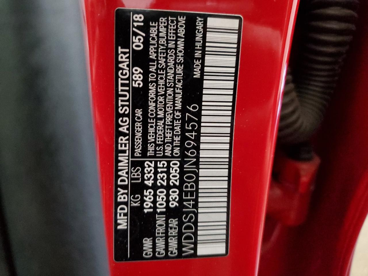 2018 Mercedes-Benz Cla 250 VIN: WDDSJ4EB0JN694576 Lot: 61341765