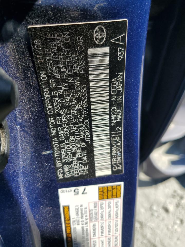 2009 Toyota Prius VIN: JTDKB20U797863383 Lot: 62905365