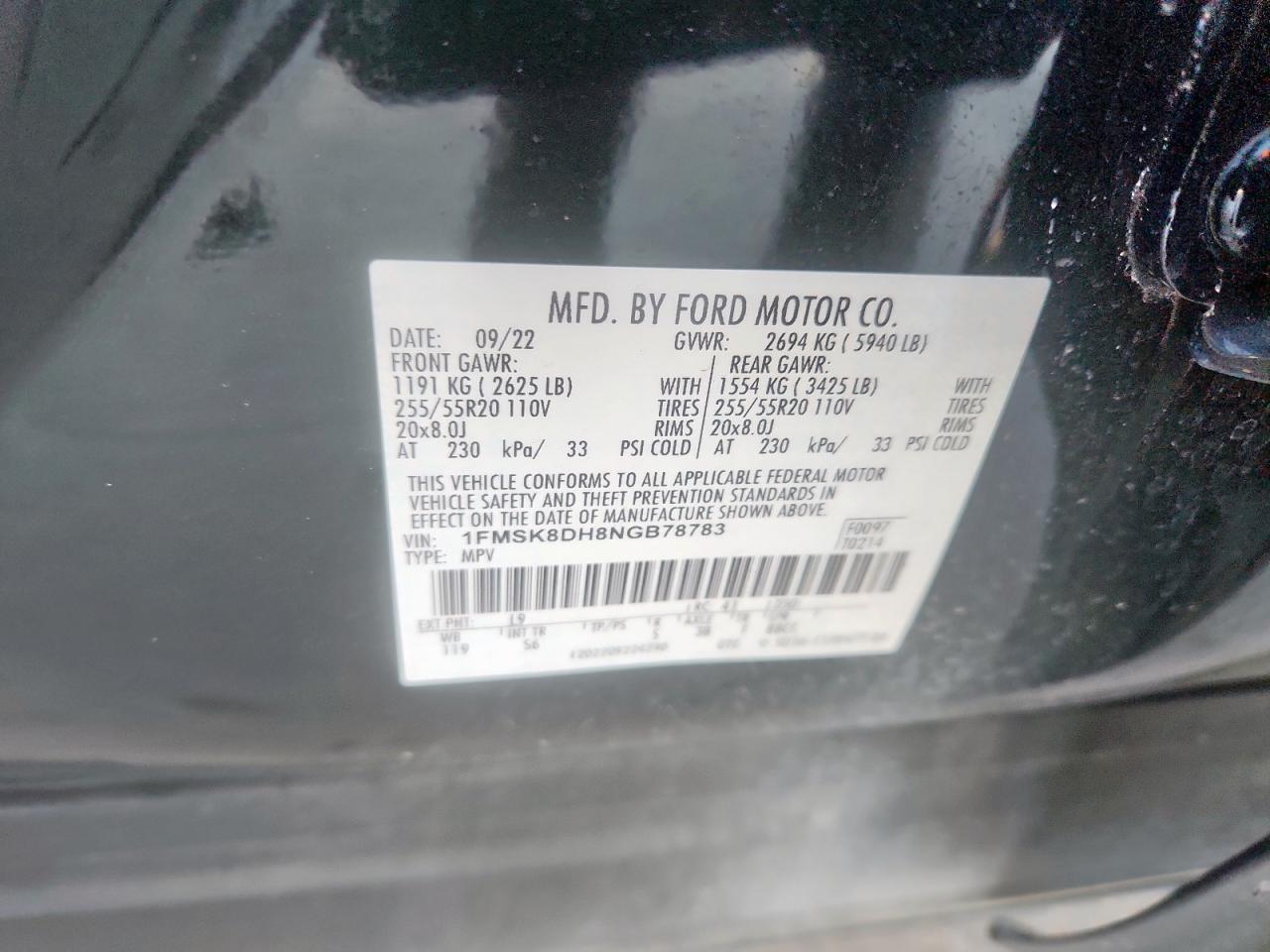 2022 Ford Explorer Xlt VIN: 1FMSK8DH8NGB78783 Lot: 62993795