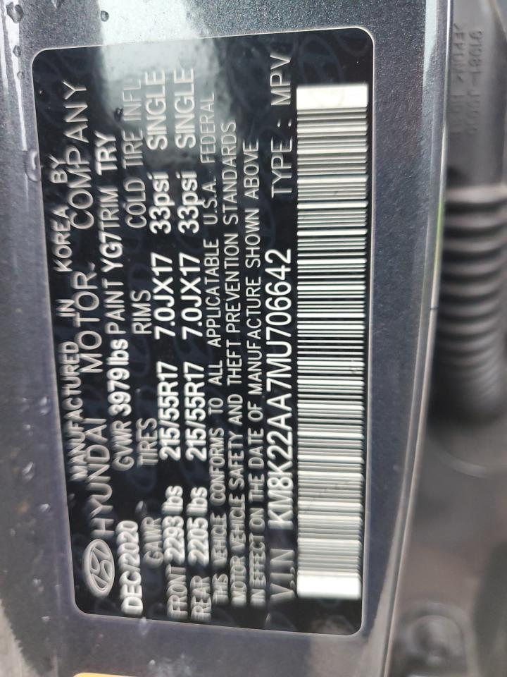 2021 Hyundai Kona Sel VIN: KM8K22AA7MU706642 Lot: 61650025