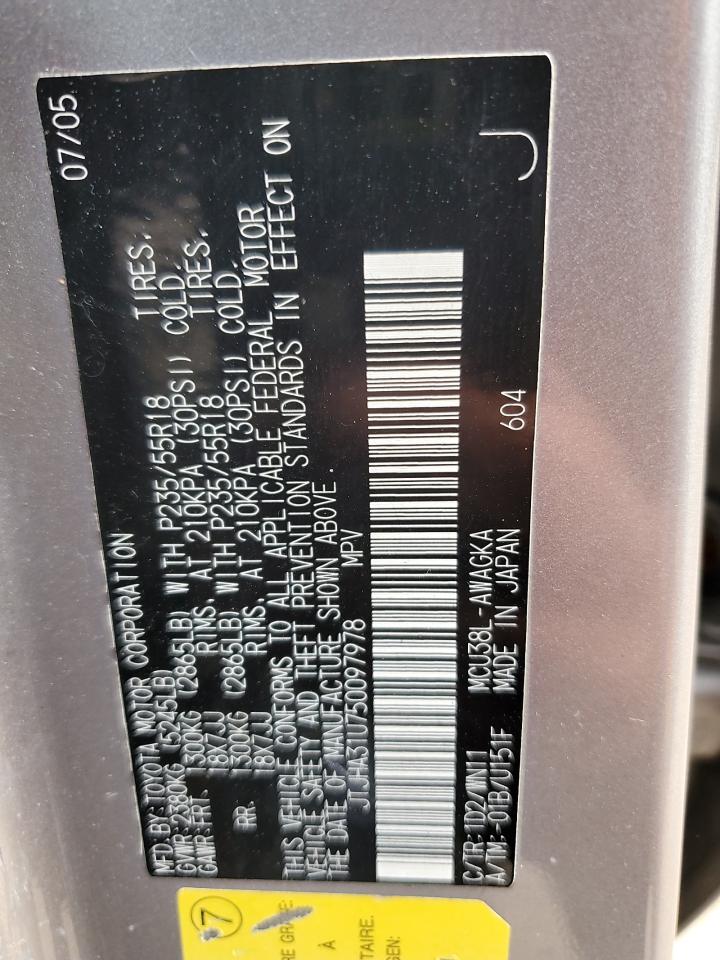 2005 Lexus Rx 330 VIN: JTJHA31U750097978 Lot: 59951275