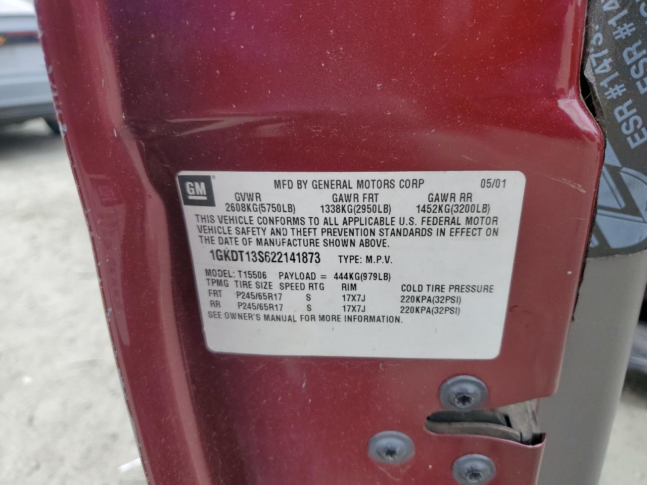 2002 GMC Envoy VIN: 1GKDT13S622141873 Lot: 59753835