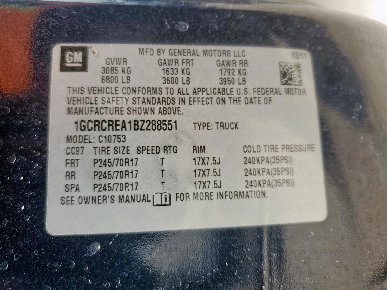2011 Chevrolet Silverado C1500 Ls VIN: 1GCRCREA1BZ288551 Lot: 62510155