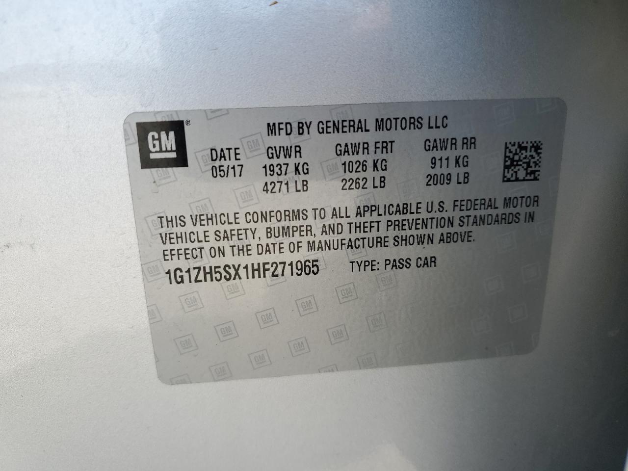 2017 Chevrolet Malibu Premier VIN: 1G1ZH5SX1HF271965 Lot: 61679575